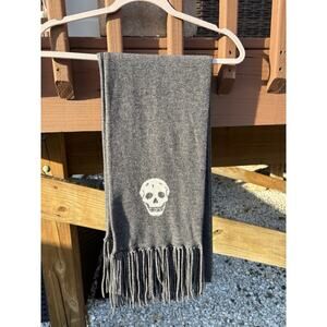 360 Cashmere Wool Scarf Mens Skull Print Gray Fringe Luxury Designer Gorpcore